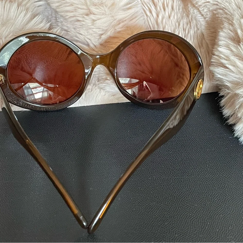 Vintage Gucci Oversized Sunglasses Brown Oval Interlocking GG Retro Sunnies